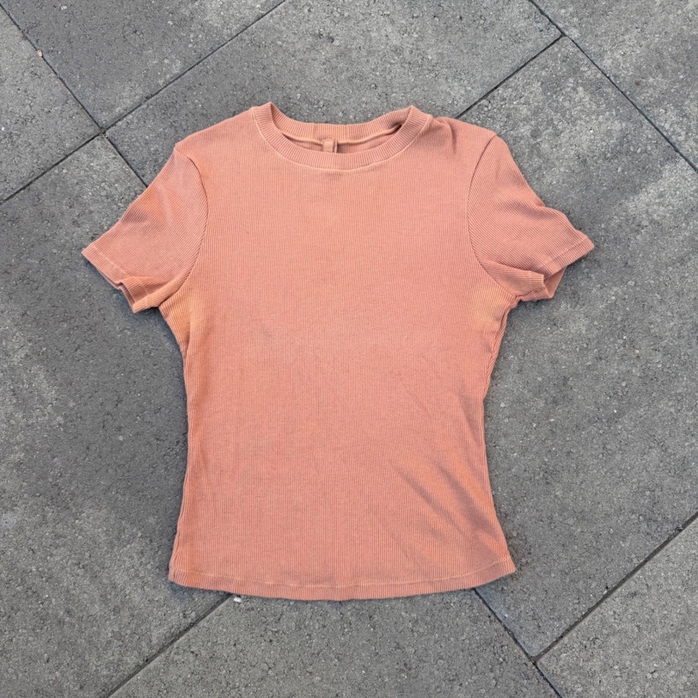 SKIMS Ribbed Short Sleeve Crewneck T-Shirt Peach Coral Small